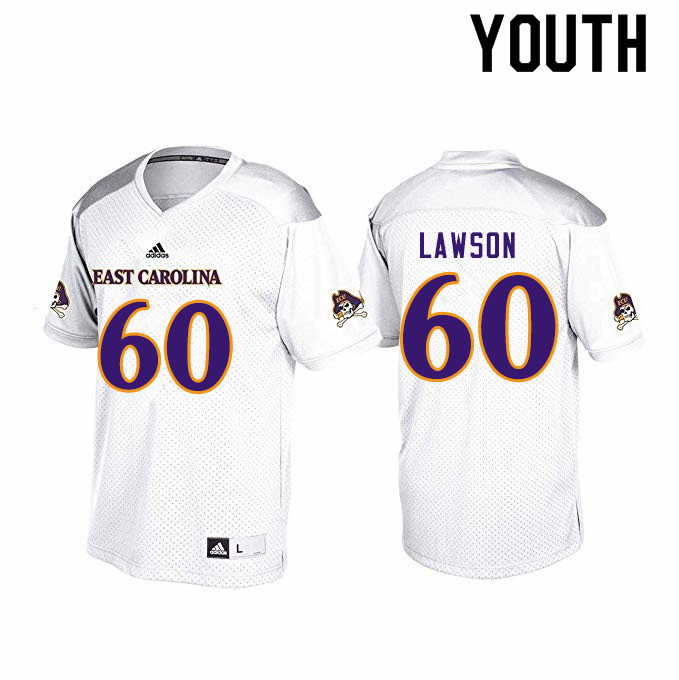 Youth #60 Erik Lawson ECU Pirates College Football Jerseys Sale-White